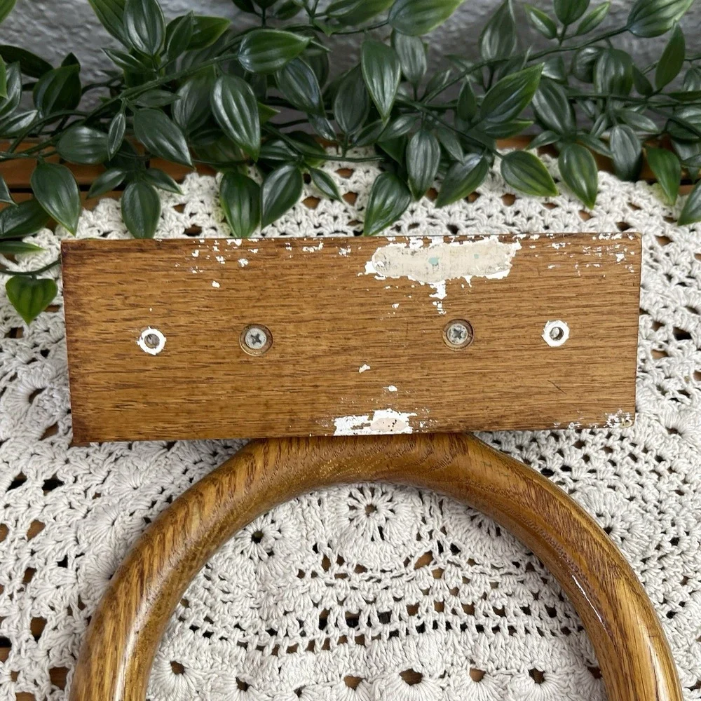 Vintage Honey Oak Wood Towel  Ring Holder Wall Mount Bathroom Hardware 1980s